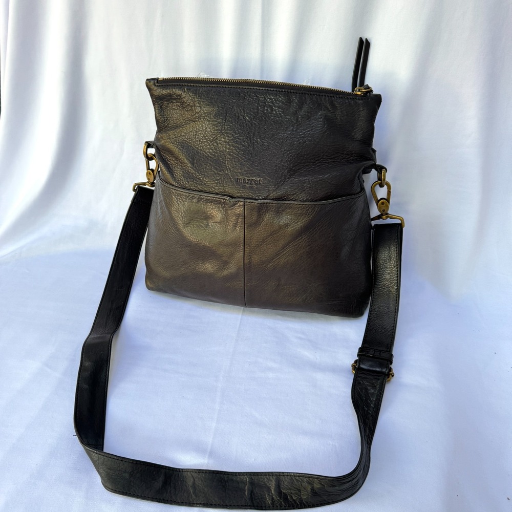 Margot New York Women's Crossbody Bag Black Pebbled Leather Adjustable Strap